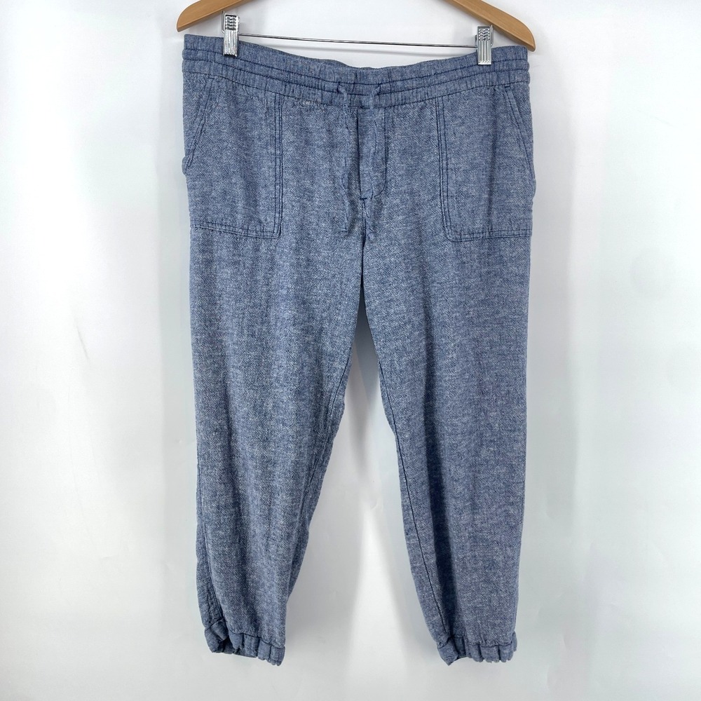 Old Navy Blue Linen Blend‎ Jogger Pants Size L Light Airy Casual Coastal Boho